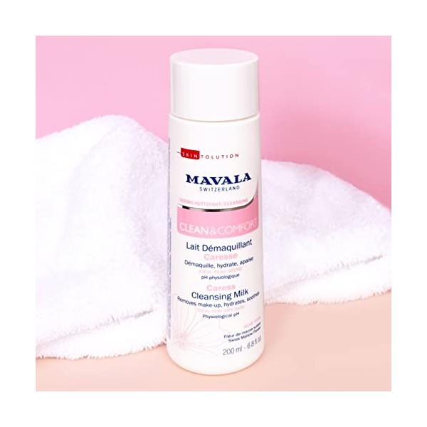 Mavala - Lait Démaquillant Caresse Clean & Comfort - Dermo-Nettoyant Visage et Yeux - Hydrate et Apaise - Mauve et Eau des Al