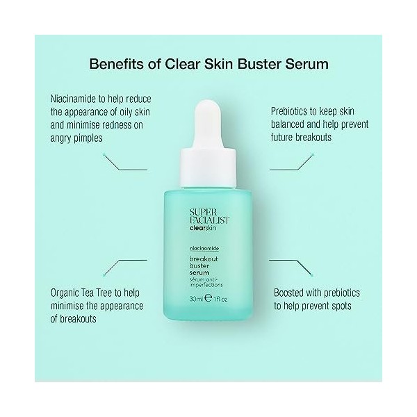 Super Facialist Sérum Breakout Buster Clear Skin Solutions, 10 % niacinamide, 30 ml