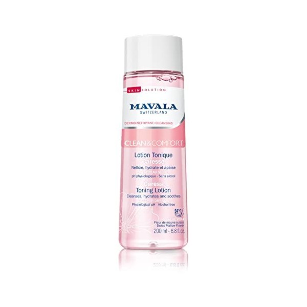 Mavala - Lotion Tonique Caresse Clean & Comfort - Dermo-Nettoyant pour le Visage - Hydrate, Nettoie, Apaise - Mauve et Eau de