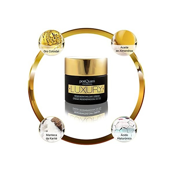 Postquam - Crème de Jour Luxury Gold | Crème Hydratante à lAcide Hyaluronique et à lOr Colloïdal - 50 ml