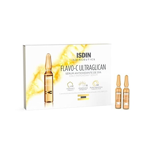 ISDIN Isdinceutics Flavo-C Ultraglican Antioxidant Day Serum 10 flacons | Aide à protéger la peau contre les dommages radic