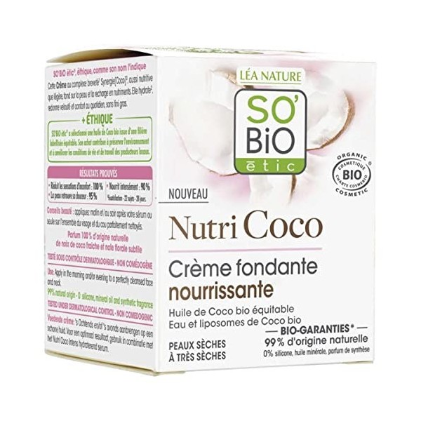SoBio Étic Crème fondante nourrissante, peaux sèches à très sèches, Nutri Coco 50 ml