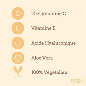 Vegan Skin Club Serum 20% Vitamine C | Soin Visage Anti-Age Vitamine E Acide Hyaluronique et Aloe Vera | Soin Peau Anti Rides