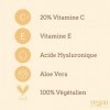 Vegan Skin Club Serum 20% Vitamine C | Soin Visage Anti-Age Vitamine E Acide Hyaluronique et Aloe Vera | Soin Peau Anti Rides