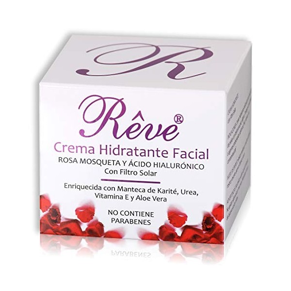 REVE Crème visage nourrissante avec Rosa Mosqueta + vitamine E + Acide Hyaluronique sans parabenos FPS15 50 ml