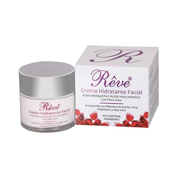 REVE Crème visage nourrissante avec Rosa Mosqueta + vitamine E + Acide Hyaluronique sans parabenos FPS15 50 ml