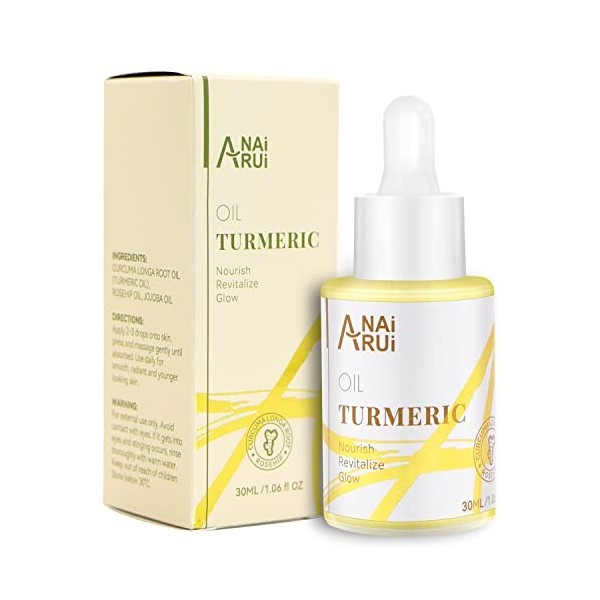 ANAiRUi Huile de Soin de la Peau Anti-âge au Curcuma pour le Visage, le Cou et les Yeux, Anti-Taches de Rousseur, Nourrit, Hy