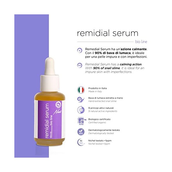 Nuvo Serum Visage avec 90% Bave d Escargot, BIOLOGIQUE CERTIFIÉ, Niacinamide, Lavande, Huile Essentielle Tea Tree, Pores Dil