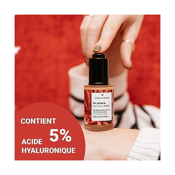 PLASMA. Sérum pour le visage contenant 4% de Rétinol Naturel Bakuchiol , 15% de Niacinamide et 24 ingrédients Actifs tels qu