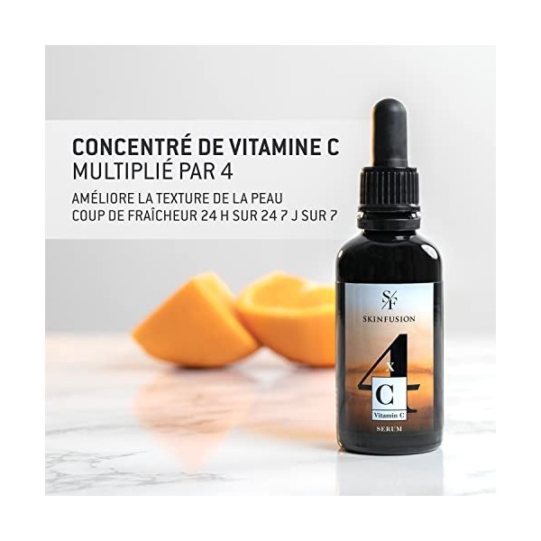 SKINFUSION Sérum Vitamine C bio à 4 molécules 50 ml - Formule Vitamine végétalienne avec acides hyaluroniques et principes 