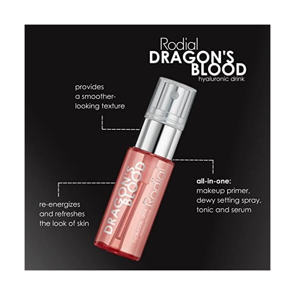 Rodial Dragons Blood Hyaluronic Drink Deluxe - 30 ml - Redynamise et rafraîchit - Base de maquillage hydratante, spray fixat