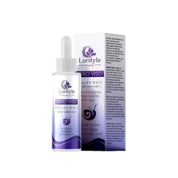 Lorstyle Sérum Visage à la Bave dEscargot et à lAcide Hyaluronique Hydratant Élastifiant Anti-âge pour Femme et Homme - Sér