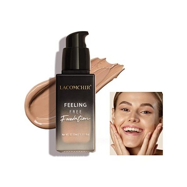 LACOMCHIR Feeling Free Foundation,Fond de teint liquide mat naturel,Couvrage moyen à élevé,Bien mélangé,Longue durée,Costume 