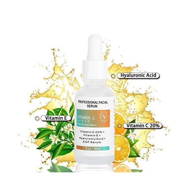 30Ml SéRum Visage Avec Vitamine C Et Acide Hyaluronique Blanchiment RéTréCissement Des Pores Anti-Rides Raffermissement De La