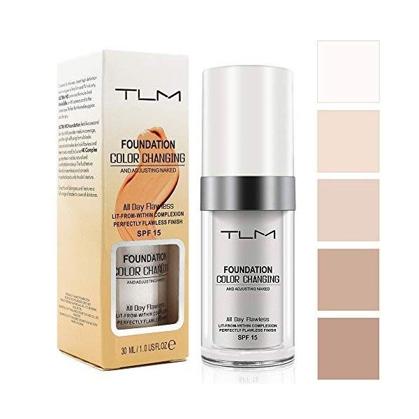 TLM Fond De Teint Couvrant, Flawless Colour Changing Fondation Liquide, Base de Maquillage Correcteur de Couverture Liquide V