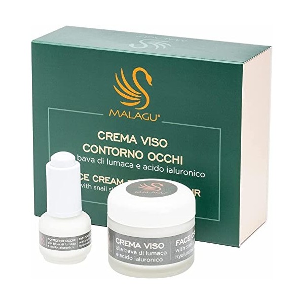 MALAGU® KIT Creme bave descargot et serum contour des yeux avec bave escargot pure, et acide hyaluronique, crème anti ride, 