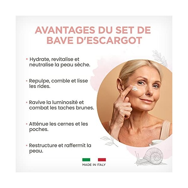 MALAGU® KIT Creme bave descargot et serum contour des yeux avec bave escargot pure, et acide hyaluronique, crème anti ride, 