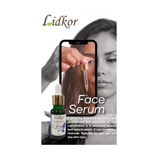 LIDKOR LS 7 Sérum Hydratant Intensif 20 ml - Soin Anti-Rides - Hydratante Visage - Lissant & Anti-Âge – Serum Enrichi à la Vi