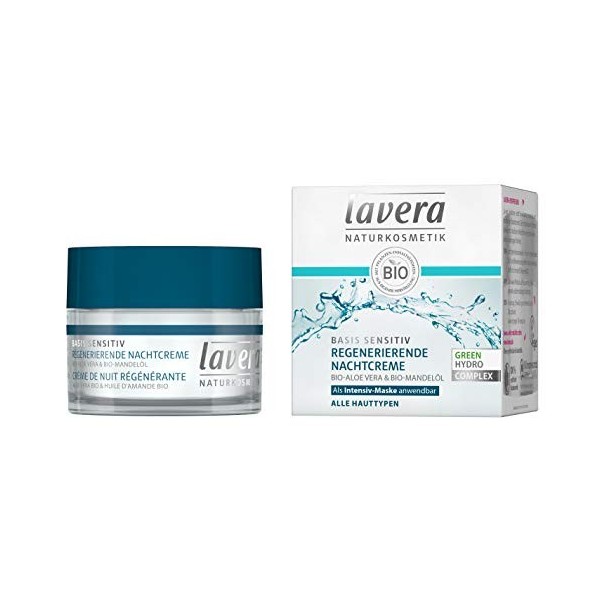 lavera Basis Sensitiv Crème de nuit régénérante bio Aloe Vera & Huile damande - Tous types de peau - Vegan Bio - Cosmétique 