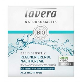 lavera Basis Sensitiv Crème de nuit régénérante bio Aloe Vera & Huile damande - Tous types de peau - Vegan Bio - Cosmétique 