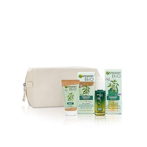 Garner Bio - Coffret Routine Visage au Chanvre Réparateur - Pour les Peaux Stressées - Gel-Crème Hydra-Réparateur, Huile de N