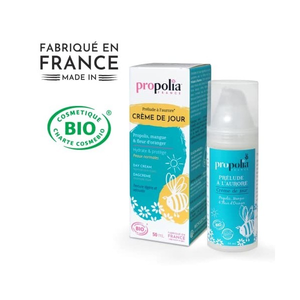 PROPOLIA - Bio - Crème hydratante Visage - Peaux normales - Propolis/Mangue/Karité/Arbre aux papillons/Cire dabeille - Fabri