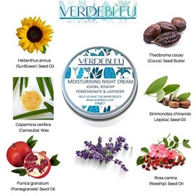 99% Naturel CRÈME RICHE NUIT - GRENADE & LAVANDE - 100 g par VERDEBLEU Pour Peaux Sensibles. pH 5,5. On donne 5% de Bénéfices