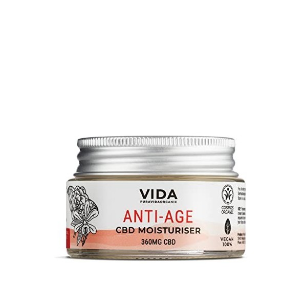 PURAVIDA ORGANIC Hydratant anti-âge à haute teneur en CBD - 30 ml 1000 mg de CBD | Certificat Cosmos Natural | Sans THC | V