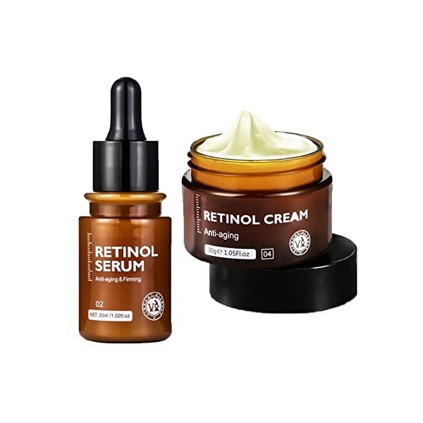 Crème et essence pour le visage anti-âge au rétinol, 2 pièces de crème au rétinol glamour vibrante, crème hydratante au rétin