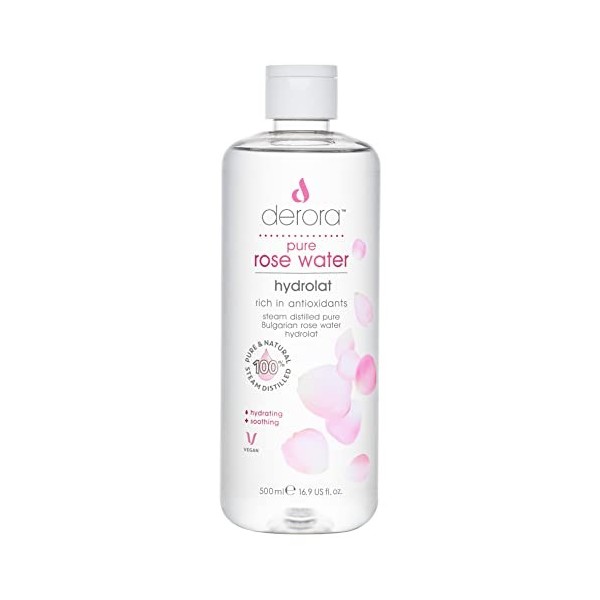 Derora Eau de rose pure – Spray hydrolat 100% pur et naturel | Soin de la peau pour apaiser et hydrater la peau, le visage et