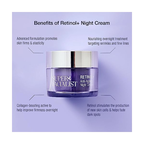 Super Facialist Retinol+ Anti Ageing Renewing Night Cream Reduce Wrinkles and Fine Lines Overnight 50ml