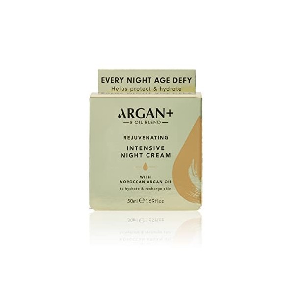 Argan+ Rejuvenating Intensive Night Cream, Moroccan Argan Oil, Age Defy, Protect and Hydrate, Vegan, 50ml