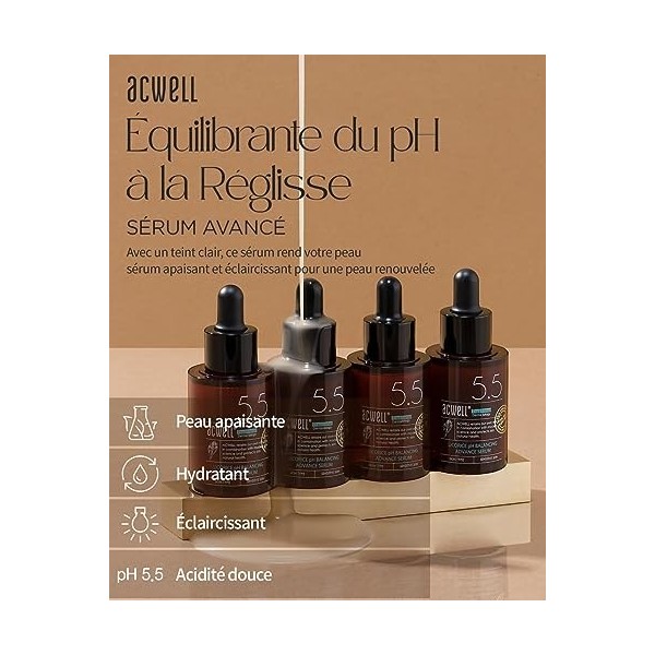 ACWELL Ampoule de Sérum Avancé à la Réglisse pour le Visage qui Équilibre le pH 30ml. - Sérum pour lÉclat du Visage et le So