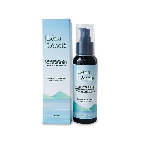 Léna Lénolé : Concentré dAcide Hyaluronique Bio & Collagène Marin, Soin Visage Bio Hydratant Anti-Rides, Élixir Naturel Aloè