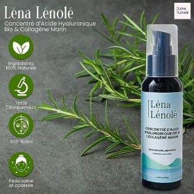 Léna Lénolé : Concentré dAcide Hyaluronique Bio & Collagène Marin, Soin Visage Bio Hydratant Anti-Rides, Élixir Naturel Aloè
