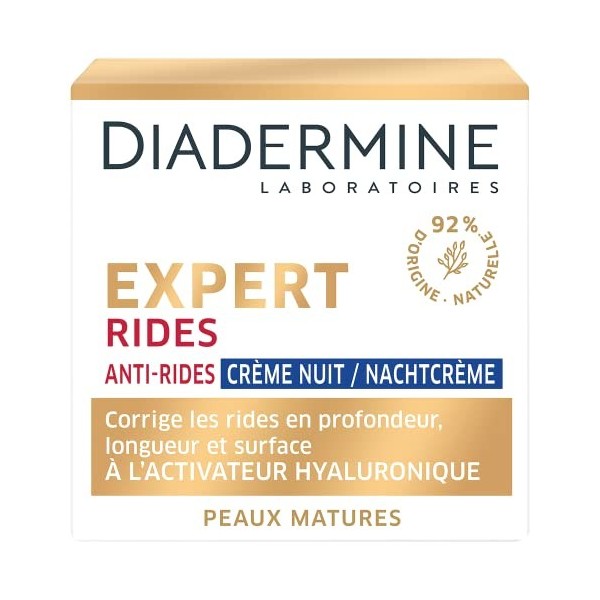 Diadermine - Crème Visage Nuit - Soin Visage Anti-Rides Double Action - A lactivateur Hyaluronique - Lisse visiblement rides