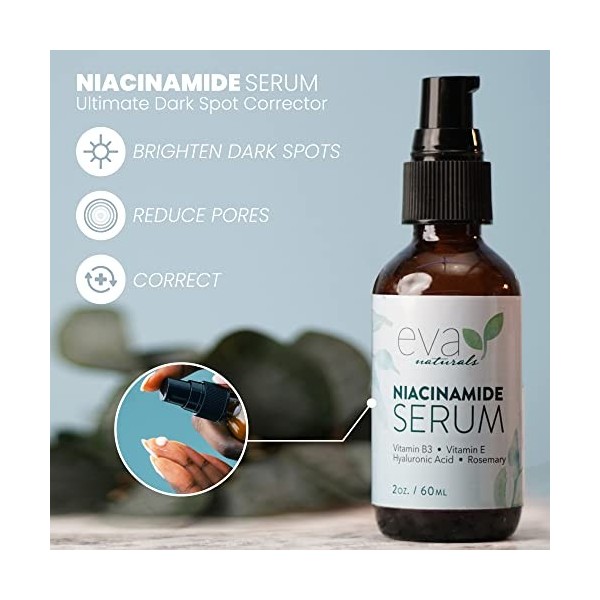 Sérum Visage Naturel Sérum Niacinamide à 5% pour Visage, 60 ml - Sérum Raffermissant à la Vitamine B3 et Acide Hyaluronique R