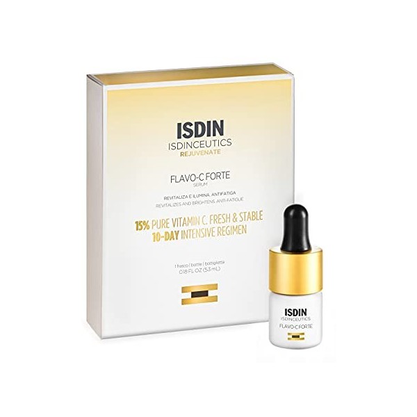 ISDIN ISDINCEUTICS FLAVO-C FORTE, sérum facial antioxydant avec 15% de vitamine C pure et fraîche, de vitamine E et dacide h