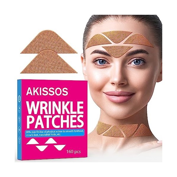 Patchs ant rides frontales - Akissos 160 PCS DIY Multipurpose Easy to Use & Effective Anti-Aging Triangular Cotton Face Lift 