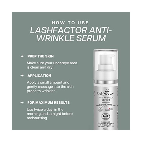 Lashfactor Anti-Wrinkle Serum, Clear Gel Serum, Hydrates and Relaxes Skin, Helps to Reduce Wrinkles and Fine Lines, Firms, To