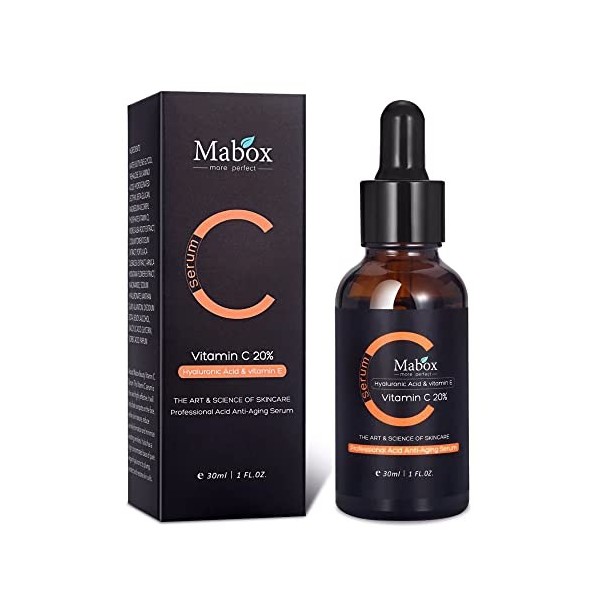 Mabox-sérum liquide anti-âge avec de la vitamine C, huile dessence VC blanchissant contenant de lacide hyaluronique et de l
