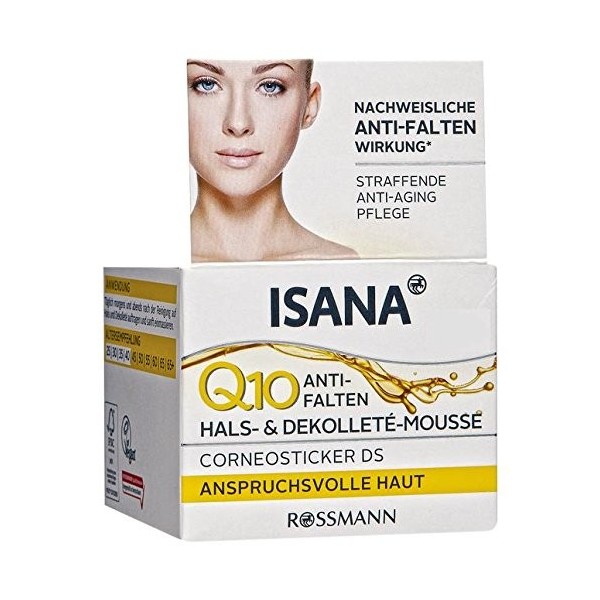 Isana Q10 Anti-Rides de cou & décolleté de mousse pour peau exigeante 50 ml, Corn eosti cker DS, anti-âge raffermissante, nac