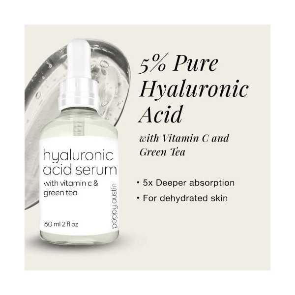 Sérum à lAcide Hyaluronique - ENORME 60ml- Vegan, Sans Cruauté, Bio - Meilleur Hydratant pur Pour le Visage à lacide Hyalur