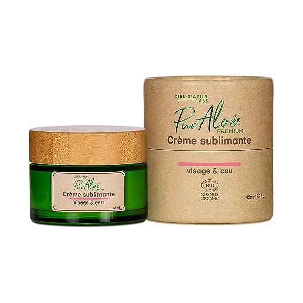 Ciel dAzur Labs - Crème Sublimante Bio PurAloé Premium - Aloé Arborescens Natif & Aloé Vera - Crème de Jour Embellissante -