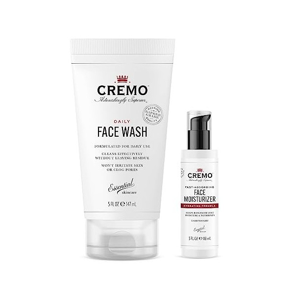 Lot de CREMO - Nettoyant Visage | Soin Pour Homme | Pour un Usage Quotidien | 147ml + CREMO - Soin Hydratant Visage | Soin Po