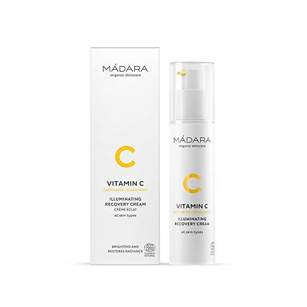 MÁDARA Organic Skincare | Crème Réparatrice Illuminatrice Vitamine C - 50ml, A lacide hyaluronique et à lextrait dalgue, S