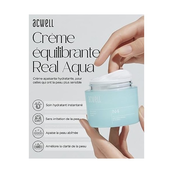 ACWELL Crème Équilibrante Real Aqua 50g - Crème Hydratante pour le Visage qui Équilibre le pH, Apaise les Problèmes de la Pea