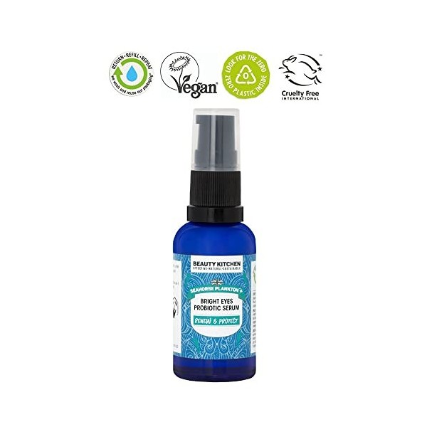 Beauty Kitchen Seahorse Plankton+ Bright Eyes Probiotic Serum - Fragrance Free Eye Serum for Sensitive Skin - 30ml Refillable