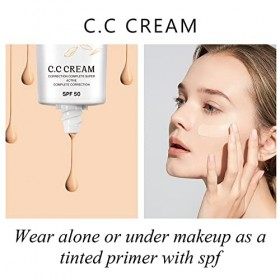 CC crème Fluide fond de teint couvrant imperfections SPF 50+ Correcteur de couleur de maquillage, teint uniforme, Naturelle,3