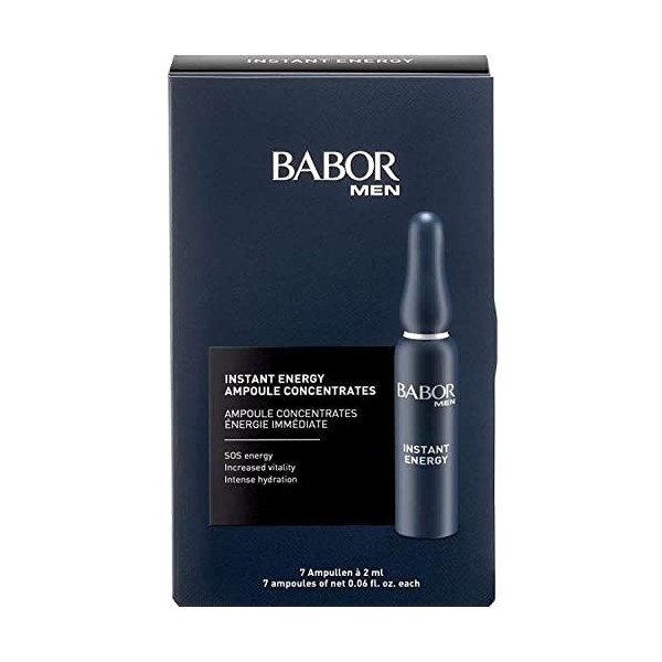 BABOR MEN Instant Energy, ampoules de sérum pour le visage, avec vitamine C et caféine pour davantage d’énergie, formule véga